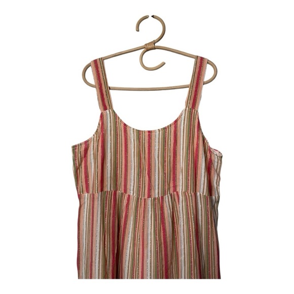 Linda Anderson Striped Square Neck Smocked Back Gold Shimmer Sundress Size Large - Picture 3 of 16
